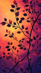 Poster - dramatic interplay of jet black branches against a vibrant sunset sky