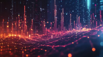 Leinwandbilder - Glowing predictive graphs create a vibrant display of data analytics in a futuristic digital landscape