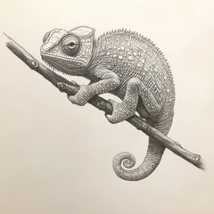 Aufkleber - Chameleon perched on a twig with its tail coiled, showcasing unique texture and details