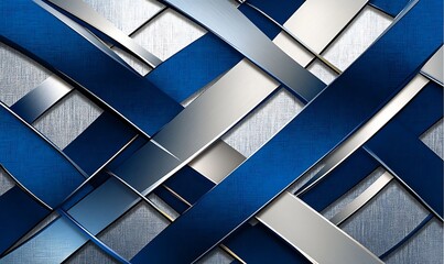 Leinwandbilder - A modern abstract design featuring interwoven metallic strips in blue and silver tones.  Painting Illustration style, Minimal and Simple