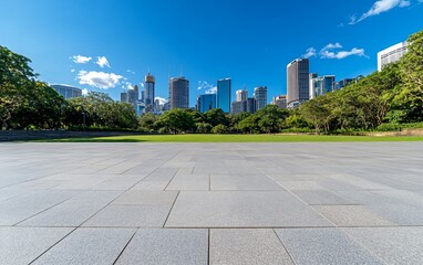 cityscape view from a park on clear day for urban planning or nature designs