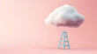© Nabila Ayu - Ladder reaching cloud, pink background, aspiration concept, website banner