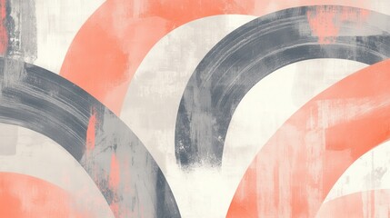 Poster - Elegant muted gray and coral arcs create a unique abstract design on a soft background