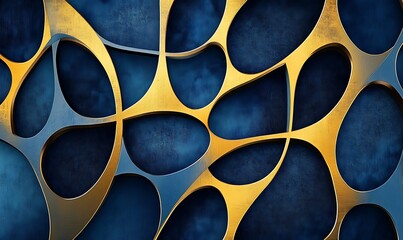 Leinwandbilder - Abstract design featuring interconnected shapes in blue and gold tones. Perfect for Modern Design and Artistic Projects