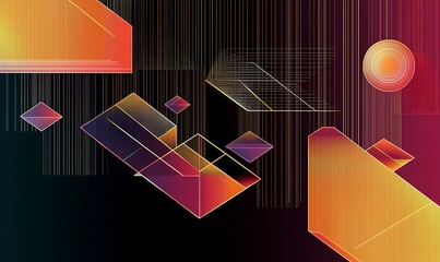 Leinwandbilder - Abstract design featuring floating geometric shapes with gradient background,  creating a sense of depth and movement.

