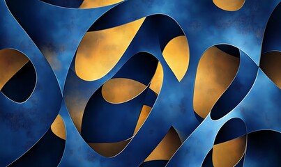 Leinwandbilder - Abstract design featuring interconnected shapes in blue and gold tones. Perfect for Modern Design and Artistic Projects