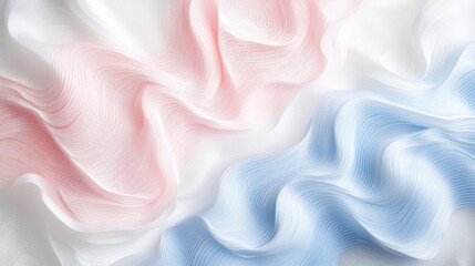 Aufkleber - Delicate fabric in soft hues of pink and blue gently draping over an elegant white background creating a serene atmosphere