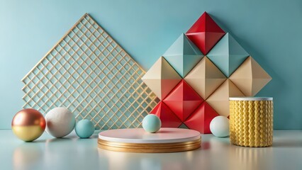 Wall Mural - abstract geometric background with platform and spheres