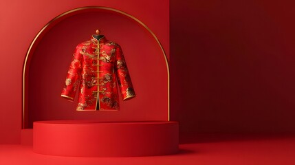 Wall Mural - Red Chinese Jacket Display, Studio, Festive Background