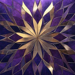 Poster - Abstract floral design with golden outlines on purple background