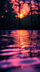 Poster - Tranquil rippling water reflecting a vibrant sunset in a serene natural landscape