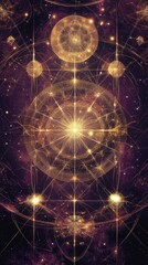 Wall Mural - abstract golden spheres and lines forming geometric patterns