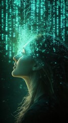 Aufkleber - Surreal depiction of a woman's profile merging with digital elements