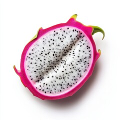 Poster - Freshly sliced dragon fruit displays white flesh and tiny black seeds, showcasing vibrant pink skin