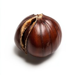 Poster - Single roasted chestnut with a shiny brown exterior showcasing its cracked shell and rich texture