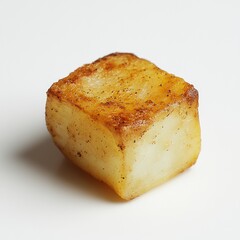 Poster - Golden roasted potato cube with crispy edges on a white surface ready for a delicious meal