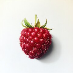 Poster - Bright single raspberry showcasing soft, velvety drupelets against a clean, neutral background