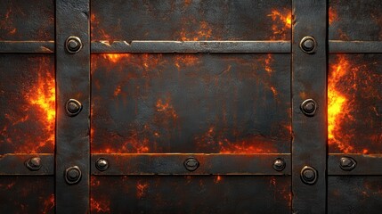 Poster - Rusted metal texture illuminated by glowing amber highlights in deep tones