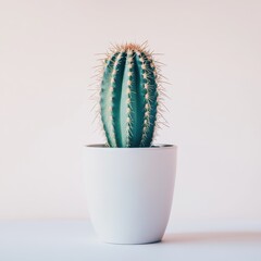 Aufkleber - Potted cactus in white ceramic pot adds a touch of nature to a minimalist indoor space