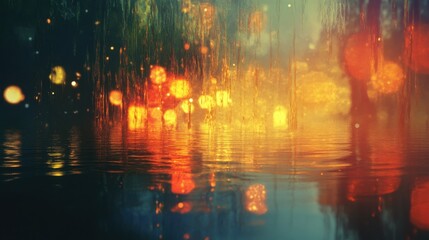 Aufkleber - Fireworks illuminate the night sky while reflecting on a tranquil water surface