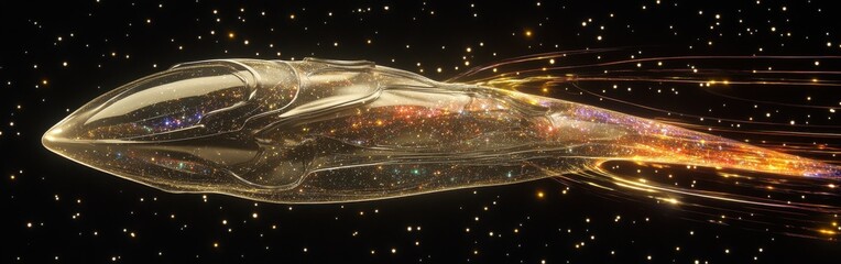 Poster - Mystical visualization of a sleek spaceship gliding through a star-filled cosmos