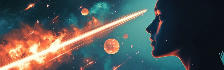 Leinwandbilder - Mystical profile of a man surrounded by cosmic elements showcasing grandeur and wonder in the universe