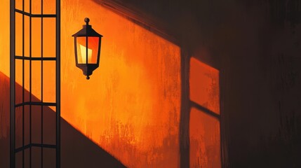 Sticker - Lamp and shadows cast on a orange textured wall