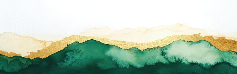 Poster - Luxurious watercolor gradient blending royal gold with shades of green and white for a stunning artistic effect