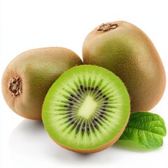 Poster - Fresh kiwi fruit sliced in half reveals vibrant green flesh and tiny black seeds, highlighting its deliciousness and health benefits