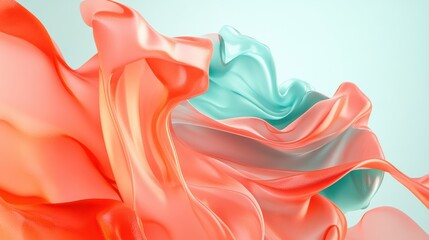 Aufkleber - Modern abstract composition showcases flowing shapes in vibrant coral and turquoise shades, creating a dynamic visual experience