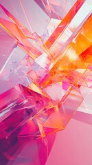Leinwandbilder - Vibrant abstract geometric design showcases sharp, dynamic shapes in vivid shades of orange and pink against a soft backdrop