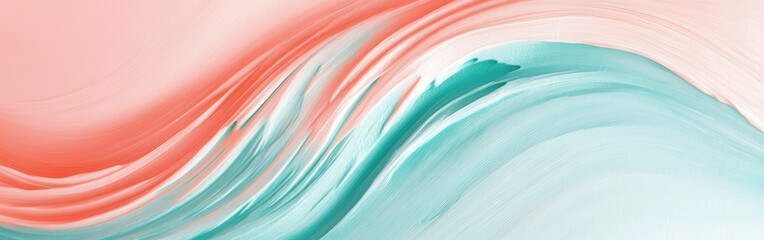 Poster - Waves of pastel mint and coral create a soothing blend in an abstract artwork suitable for modern interiors