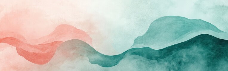 Aufkleber - Soft pencil strokes create serene waves in muted teal and coral, blending seamlessly in a calming abstract composition