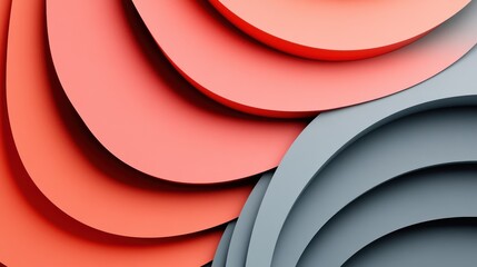 Fototapete - Smooth coral and gray arcs create a harmonious design in a modern art composition