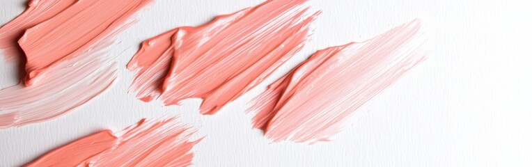 Aufkleber - Delicate brush strokes create a harmonious blend of coral and peach hues on a minimalist white canvas
