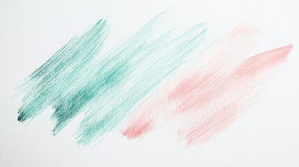 Poster - Minimalist abstract composition created through pencil strokes blending green and pink tones on white paper