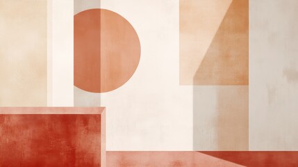 Fototapete - Geometric abstract composition featuring soft colors and minimalist shapes in a tranquil environment