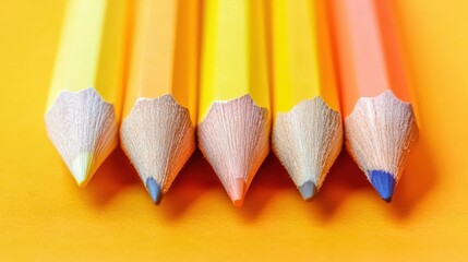 Poster - Gradient pencil strokes create vibrant hues on a warm yellow background in a simple yet striking composition