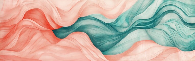 Poster - Abstract pencil strokes create a flowing design with repeating waves in calm hues of coral and teal