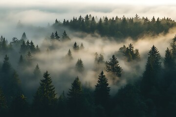 Wall Mural - Misty Forest Landscape at Dawn