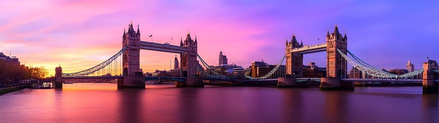 Aufkleber - Breathtaking panoramic view of the iconic Tower Bridge in London England illuminated by the stunning colors of a vibrant sunset reflecting on the calm waters of the River Thames