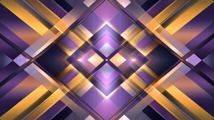 Aufkleber - Vibrant geometric abstraction with intersecting lines and shapes in shades of purple and gold