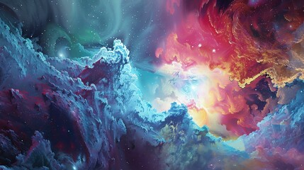 Wall Mural - the image is a beautiful depiction of a nebula, a vast cloud of gas and dust in space.