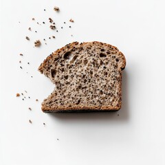 Aufkleber - Slice of rye bread with visible seeds and a bite taken out, resting on a clean white surface