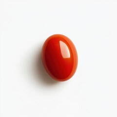 Poster - Single glossy red cherry tomato resting on a clean white background showcasing its vibrant color and freshness