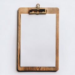 Poster - Polished wooden clipboard with blank sheet ready for notes and ideas in a bright workspace