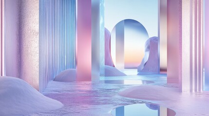 Aufkleber - Gradient design showcasing icy elements with surreal reflections and pastel hues in an abstract landscape