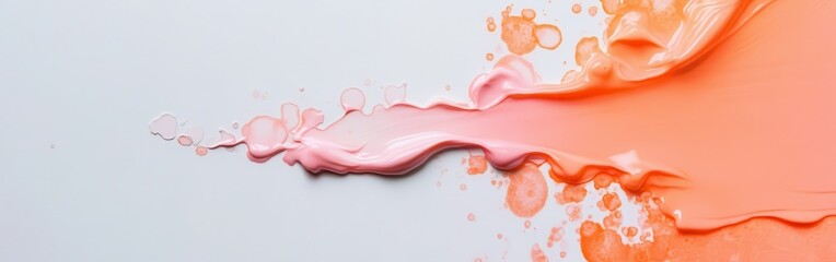 Poster - Minimalist white composition featuring flowing pastel paint in soft pink and orange hues on a clean surface