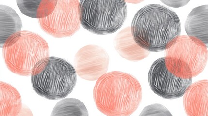 Poster - Soft pencil strokes create a playful design of coral and gray circles across a bright background