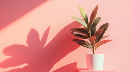 Aufkleber - Soft pastel coral and pink haze blend with plant shadows creating a calming interior atmosphere